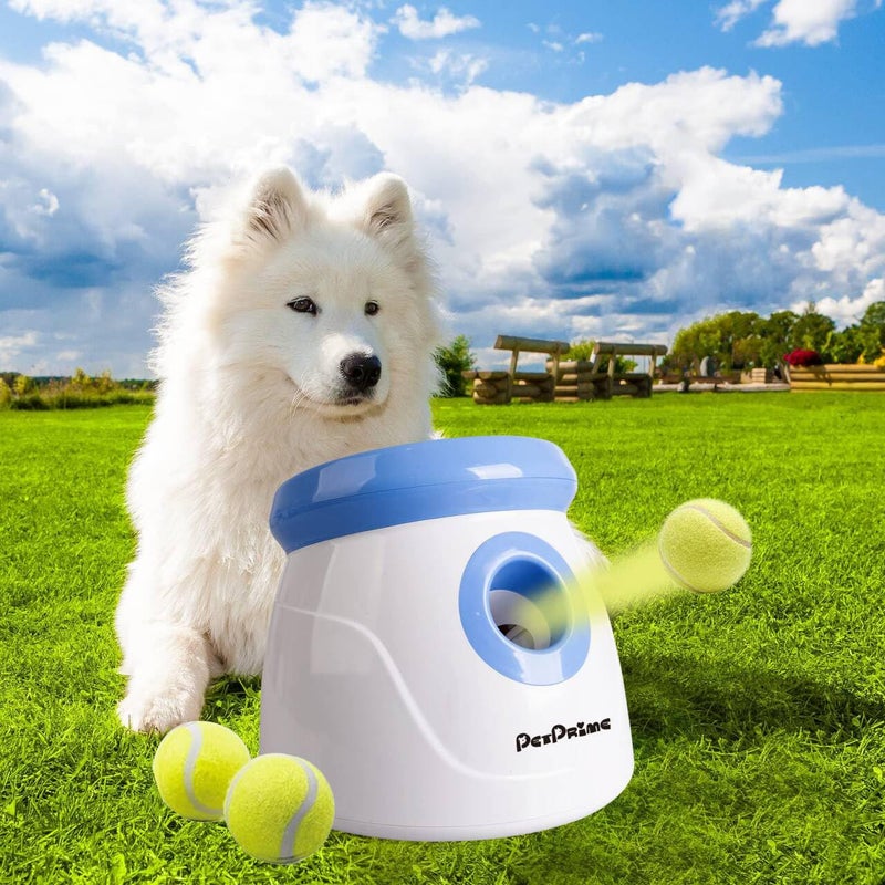 Pet Prime PetPrime Dog Automatic Ball Launcher Dog Interactive Fetch Toy Pet 2'' Thrower Throwing Game 3 Tennis Balls Tennis Mini Size Ball Launcher for Dogs Included Launch Distance 10-30ft - Image 1