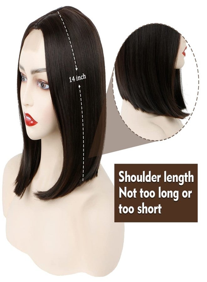 MIMAN 14 Inch Shoulder Length Dark Brown Bob Wigs for Women Small Lace Front Wig Middle Part Straight Natural Hair Replacement Wigs for Women - Image 5