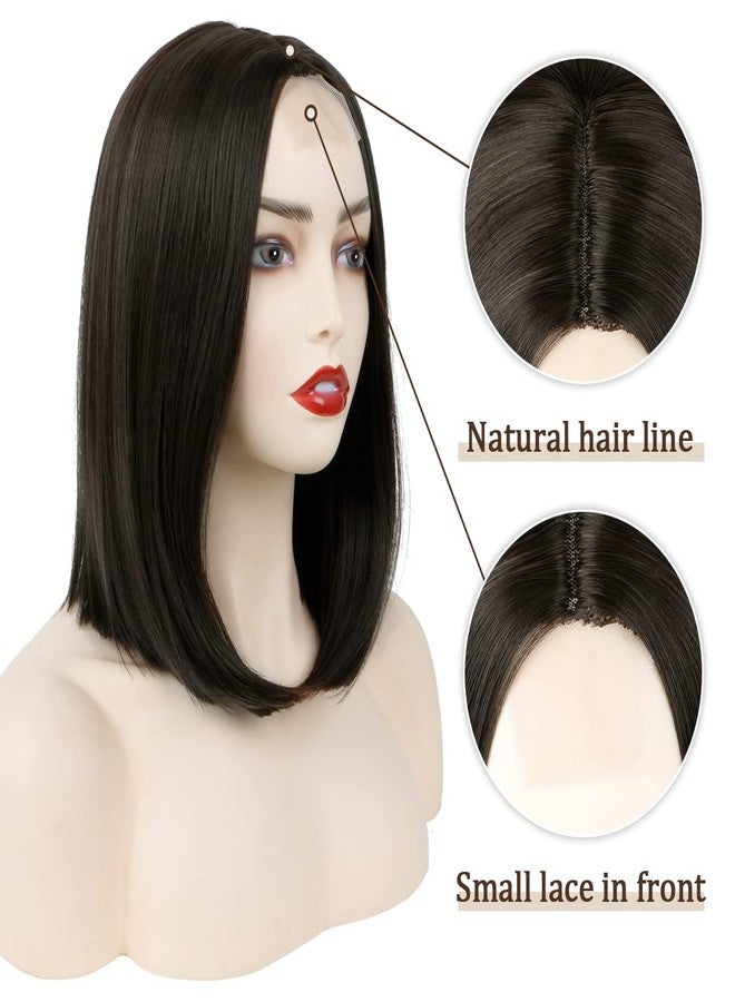 MIMAN 14 Inch Shoulder Length Dark Brown Bob Wigs for Women Small Lace Front Wig Middle Part Straight Natural Hair Replacement Wigs for Women - Image 4