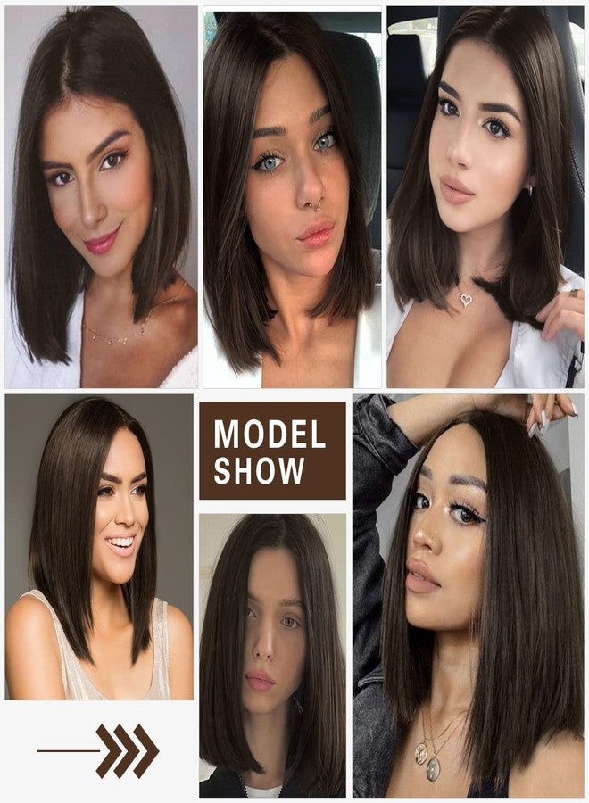 MIMAN 14 Inch Shoulder Length Dark Brown Bob Wigs for Women Small Lace Front Wig Middle Part Straight Natural Hair Replacement Wigs for Women - Image 2