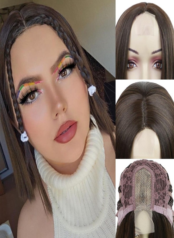 MIMAN 14 Inch Shoulder Length Dark Brown Bob Wigs for Women Small Lace Front Wig Middle Part Straight Natural Hair Replacement Wigs for Women - Image 3