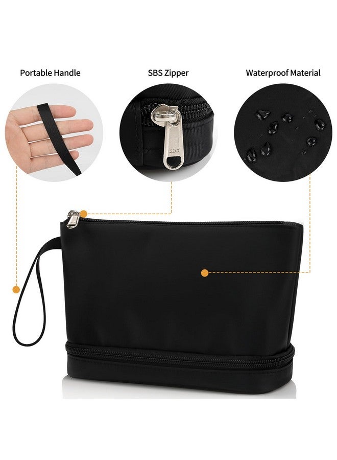 Ethereal Small Makeup Bag for Purse, Double Layer Travel Makeup Brushes Organizer Bags for Women Cosmetic Bag Black Makeup Pouch for Women/Girls - Image 3