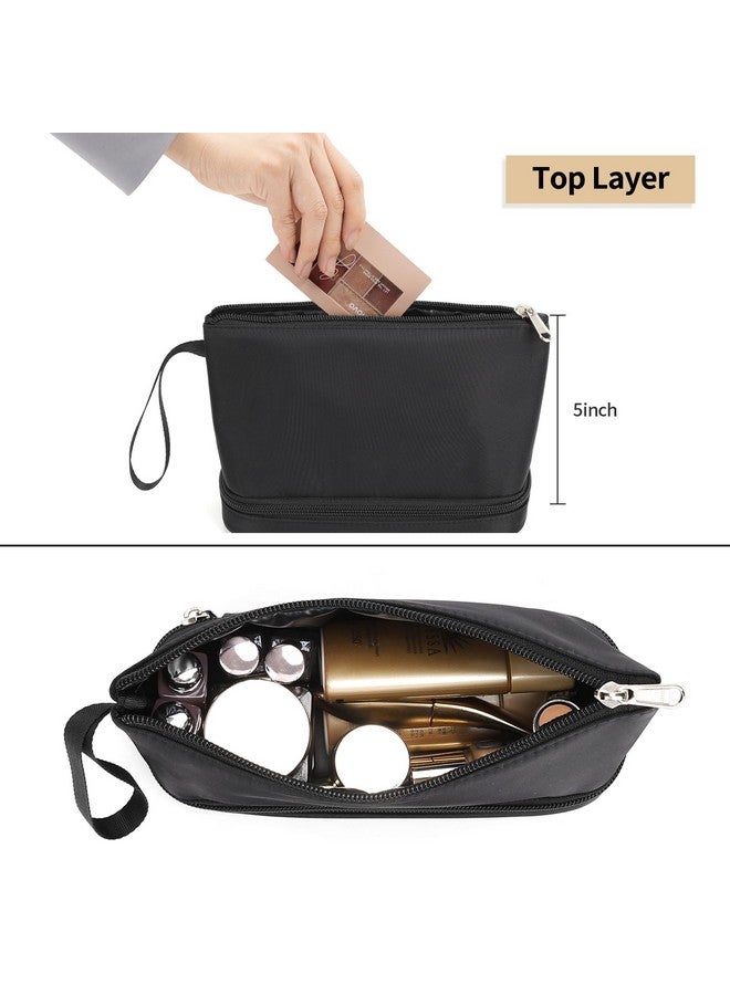 Ethereal Small Makeup Bag for Purse, Double Layer Travel Makeup Brushes Organizer Bags for Women Cosmetic Bag Black Makeup Pouch for Women/Girls - Image 1