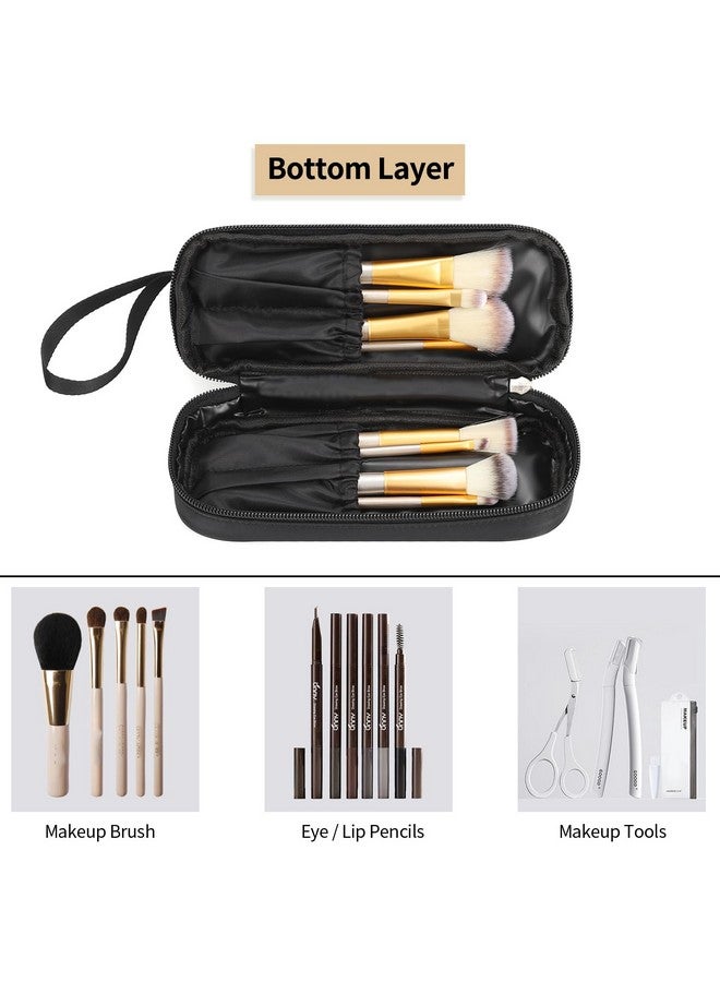 Ethereal Small Makeup Bag for Purse, Double Layer Travel Makeup Brushes Organizer Bags for Women Cosmetic Bag Black Makeup Pouch for Women/Girls - Image 2