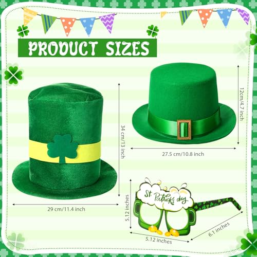 Croknit St Patricks Day Hats Shamrock Glasses Set Green Top Costume Hat Glasses with Hairpin Clover Hat for Adult21 PcsClassic Style - Image 3