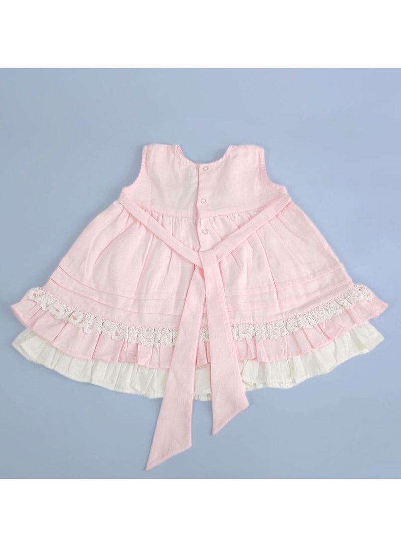 Keebee Organic Cotton Flowers Hand-Embroidered Baby Pink Girls Peony Dress - Image 2