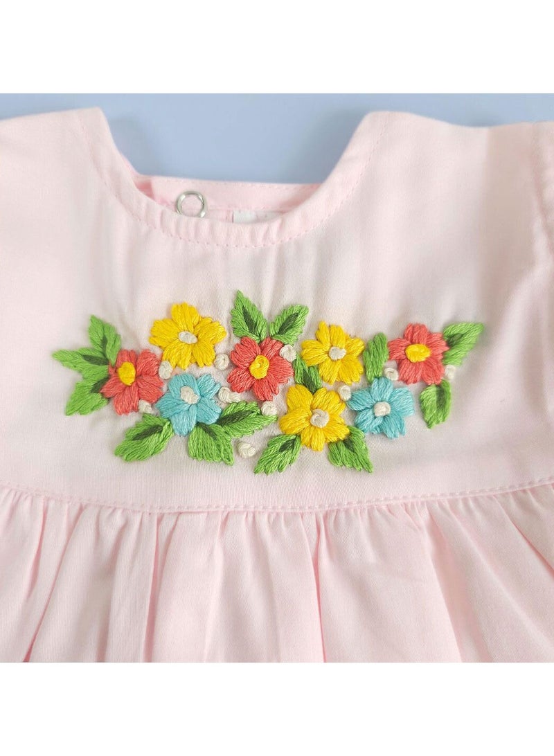 Keebee Organic Cotton Flowers Hand-Embroidered Baby Pink Girls Peony Dress - Image 3