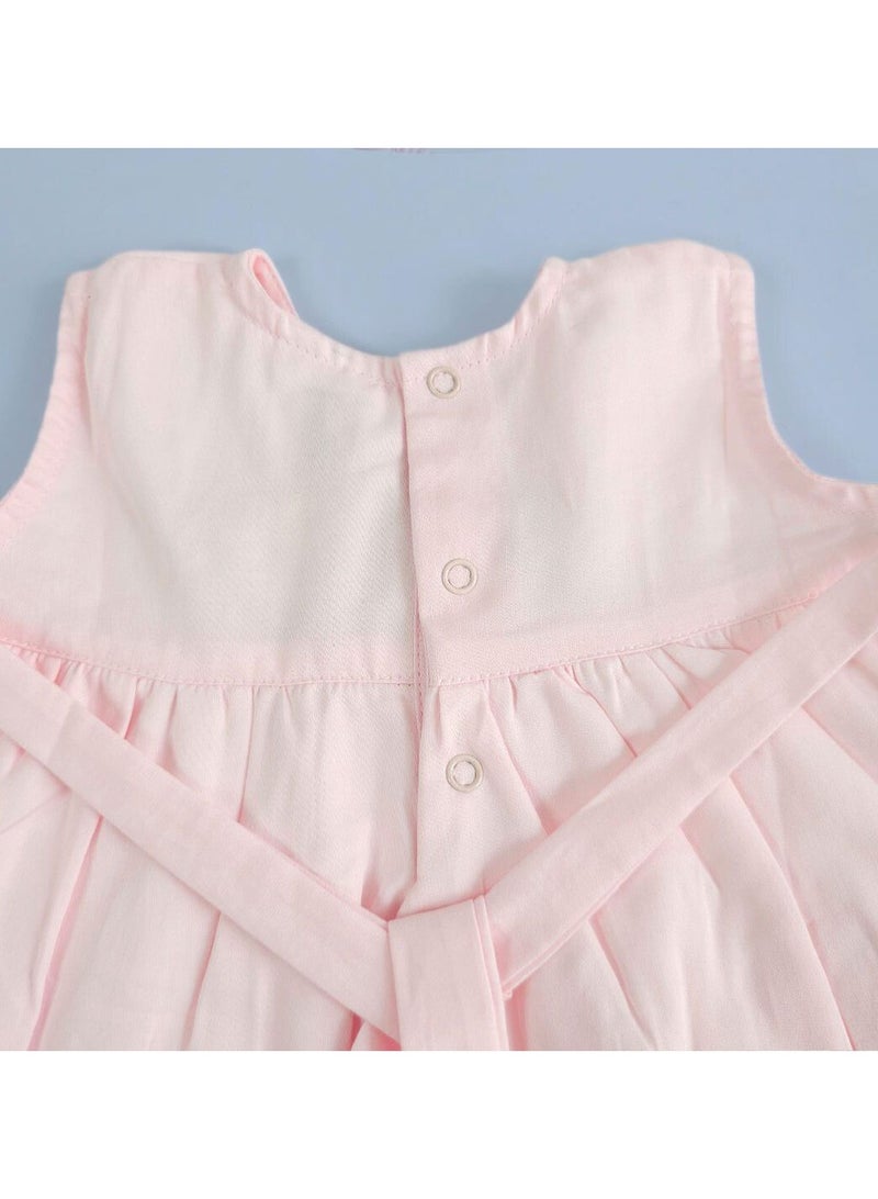 Keebee Organic Cotton Flowers Hand-Embroidered Baby Pink Girls Peony Dress - Image 4