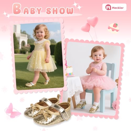 Meckior Infant Baby Girls Soft Sole Bowknot Princess Wedding Dress Mary Jane Flats Prewalker Newborn Light Baby Sneaker Shoes - Image 2