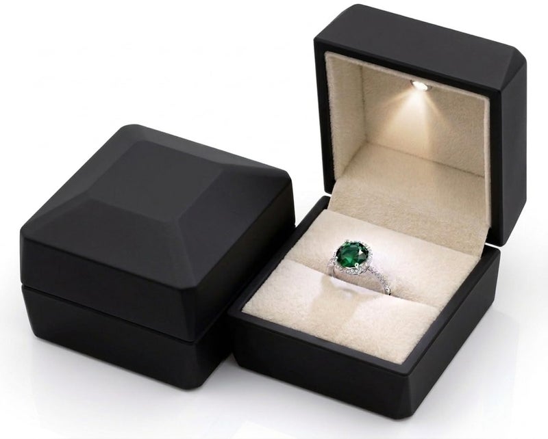 LED Black Ring Box for Proposal, Wedding, Engagement – Luxury Arc Shaped Top Design Ring Gift Box with Light for Men & Women - Image 1