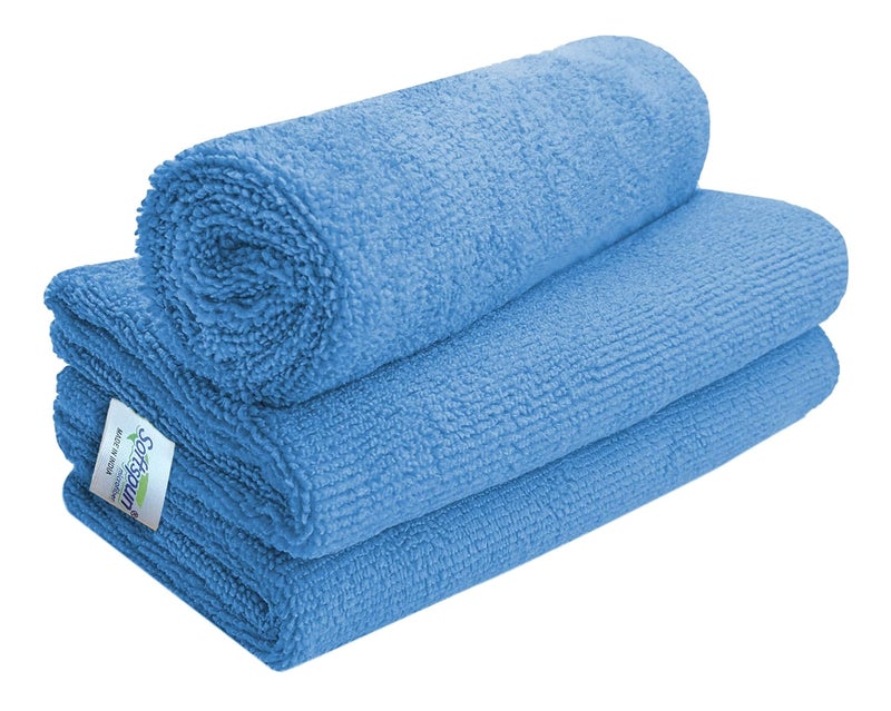 SOFTSPUN Microfiber Cleaning Cloths 3pcs 40x40cms 340GSM Sky Blue Highly Absorbent Lint and Streak Free Multi Purpose Wash Cloth for Kitchen Car Window Stainless Steel Silverware - Image 1