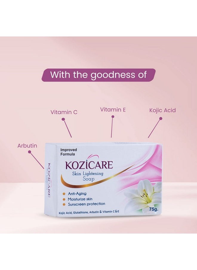 HealthVit - Kozicare Skin Lightening Soap With 0.50% Kojic Acid,0.50% Arbutin, 0.50% Vitamin C, 0.50% Vitamin E, 0.30% Glutathione |Sun Screen Protection |Keeps Your Skin Young And Moisturised - 75G (Pack Of 9) - Image 1
