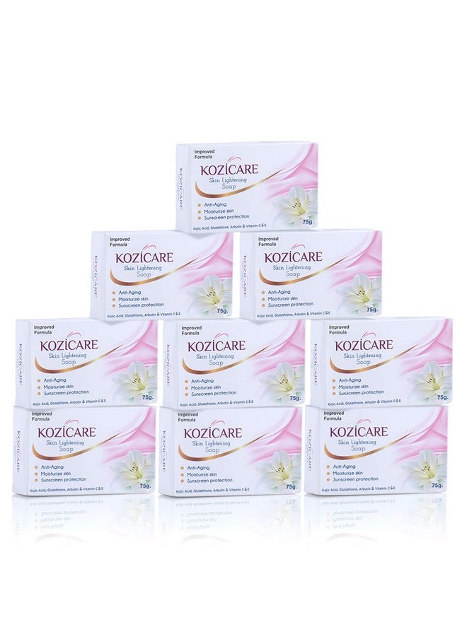HealthVit - Kozicare Skin Lightening Soap With 0.50% Kojic Acid,0.50% Arbutin, 0.50% Vitamin C, 0.50% Vitamin E, 0.30% Glutathione |Sun Screen Protection |Keeps Your Skin Young And Moisturised - 75G (Pack Of 9) - Image 1