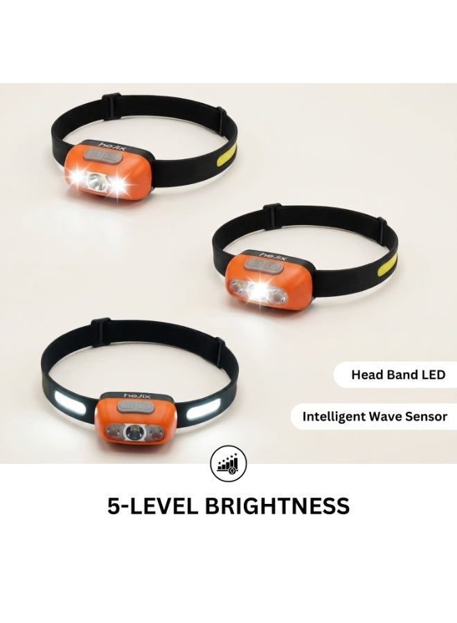  حىجيقس HEJIX Headlamp, Rechargeable 200 Lumens LED Head Torch with 5 Lighting Modes, USB Charging, Water Resistant, Adjustable Headband, Emergency & Outdoor Head Light for Camping, Hiking & Work - Image 2