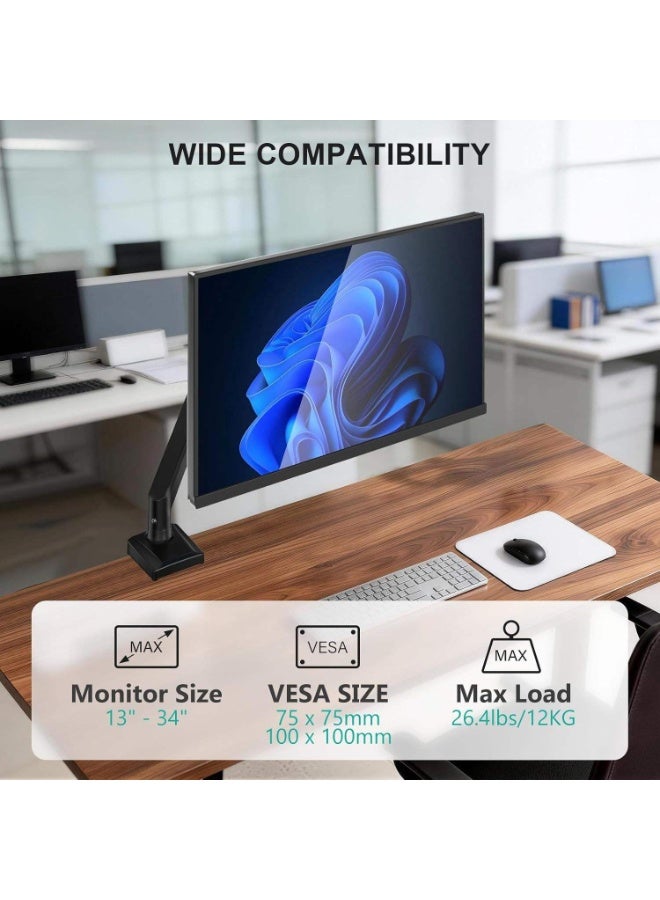 M.A&F's Single Monitor Mount Arm for 32 Inch Screen – Full Motion Gas Spring Desk Mount, Supports 4.4-19.8lbs, VESA 75x75, 100x100, Adjustable Computer Monitor Stand - Image 3