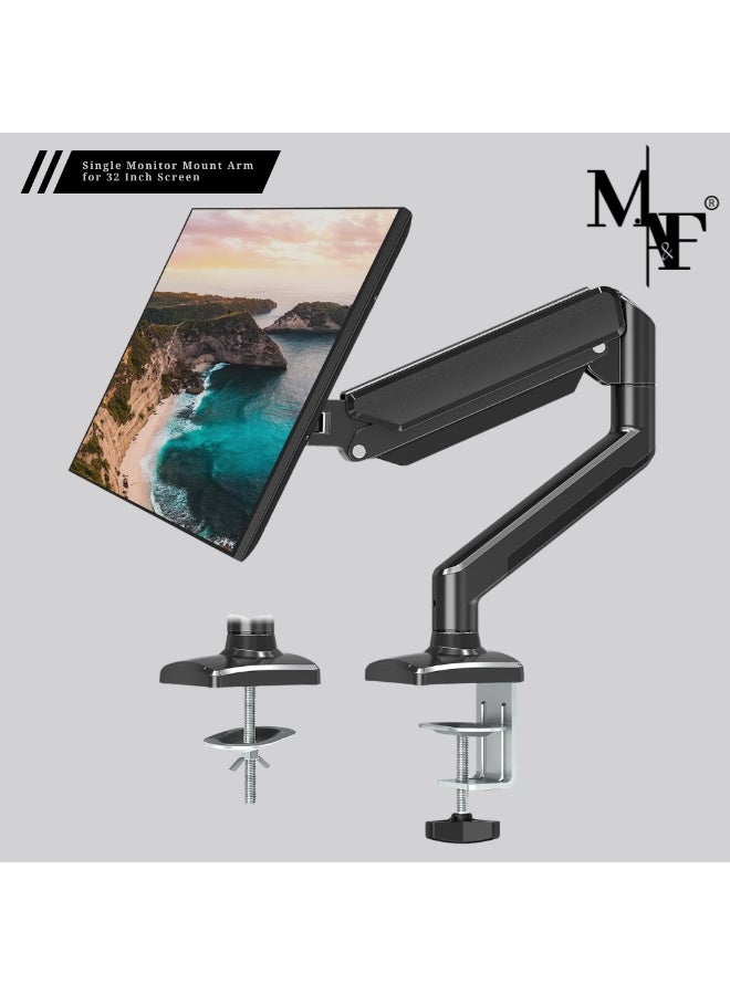 M.A&F's Single Monitor Mount Arm for 32 Inch Screen – Full Motion Gas Spring Desk Mount, Supports 4.4-19.8lbs, VESA 75x75, 100x100, Adjustable Computer Monitor Stand - Image 1
