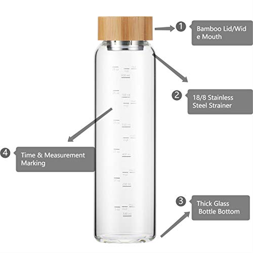 sunkey Glass Water Bottle 32 oz Wide Mouth with Sleeve Bamboo Lid Motivational Water Bottle With Time Marker Reusable Safe for Hot Cold Drinks Bpa Free (Gray) - Image 3