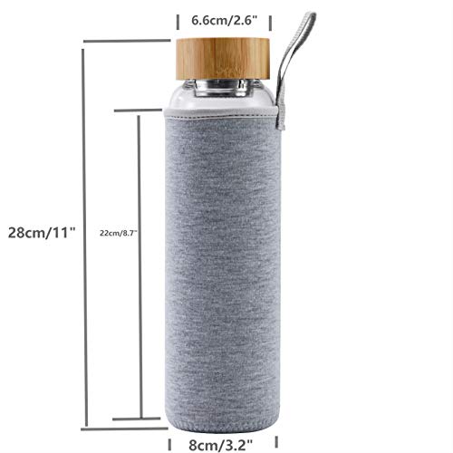 sunkey Glass Water Bottle 32 oz Wide Mouth with Sleeve Bamboo Lid Motivational Water Bottle With Time Marker Reusable Safe for Hot Cold Drinks Bpa Free (Gray) - Image 2