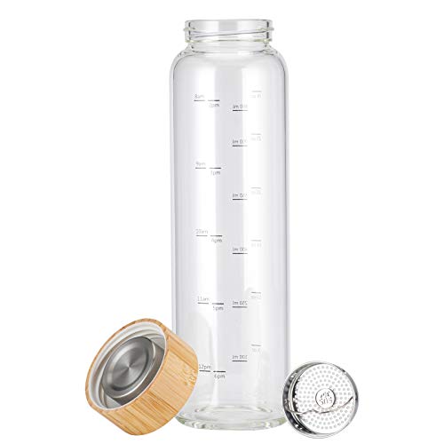 sunkey Glass Water Bottle 32 oz Wide Mouth with Sleeve Bamboo Lid Motivational Water Bottle With Time Marker Reusable Safe for Hot Cold Drinks Bpa Free (Gray) - Image 4