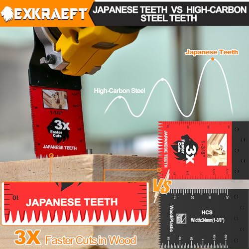 EXKRAEFT 55 PCS Multitool Blades, Professional Universal Titanium Oscillating Tool Blade for Metal Wood Plastic, Japanese Teeth Fast Cutting Oscillating Saw Blades Fit Dewalt Milwaukee Ryobi Rockwell Fein - Image 3