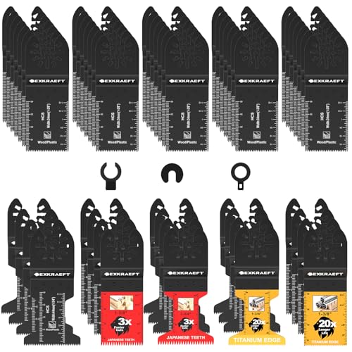 EXKRAEFT 55 PCS Multitool Blades, Professional Universal Titanium Oscillating Tool Blade for Metal Wood Plastic, Japanese Teeth Fast Cutting Oscillating Saw Blades Fit Dewalt Milwaukee Ryobi Rockwell Fein - Image 1