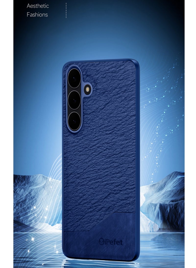 Wtech Samsung Galaxy S25 FE 5G 2025 Premium PU Leather Shockproof Soft Rubber Case Cover (MCFLSN) - Navy Blue - Image 4