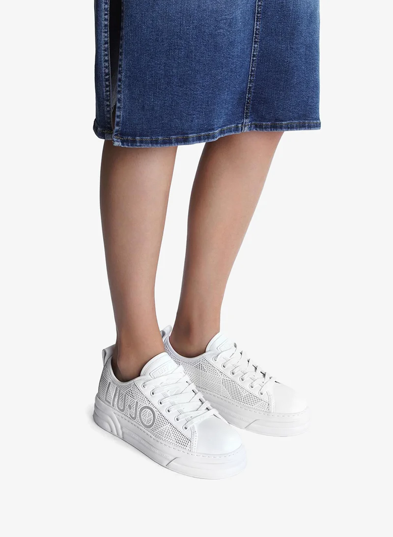 ليو جو أحذية رياضية جلدية بيضاء مثقبة