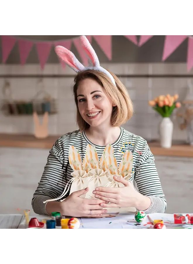 10 Pcs Easter Linen Gift Bags With Drawstrings Carrot Print Rabbit Ears Design For Eggs Toys Party Weddings - Image 3