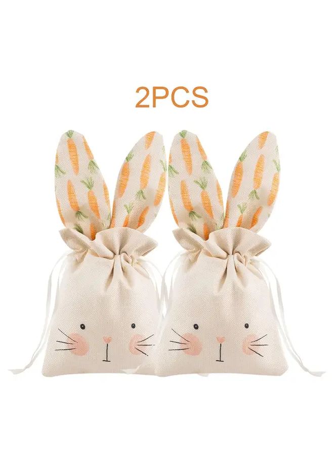 10 Pcs Easter Linen Gift Bags With Drawstrings Carrot Print Rabbit Ears Design For Eggs Toys Party Weddings - Image 4