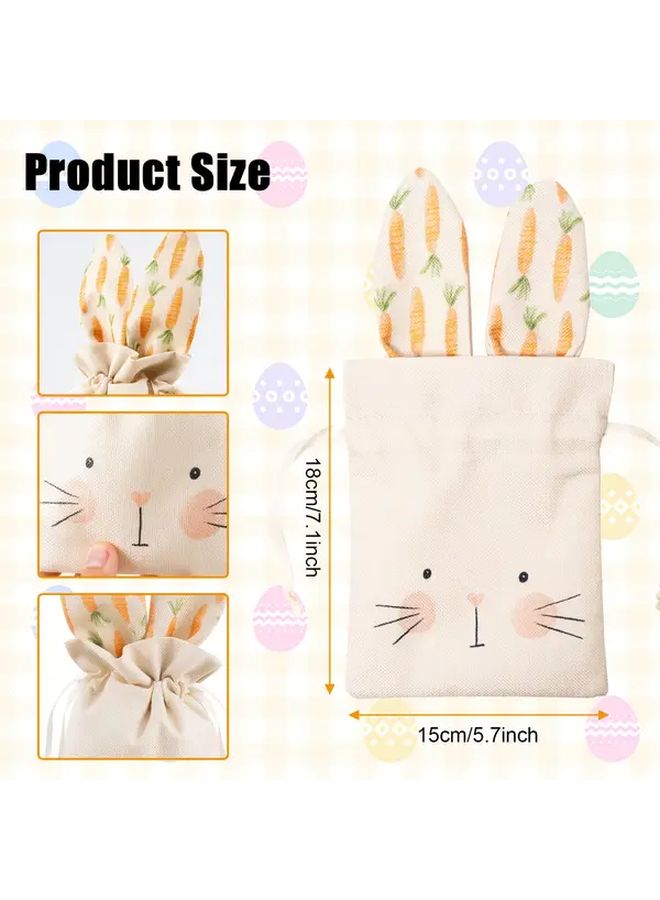 10 Pcs Easter Linen Gift Bags With Drawstrings Carrot Print Rabbit Ears Design For Eggs Toys Party Weddings - Image 5