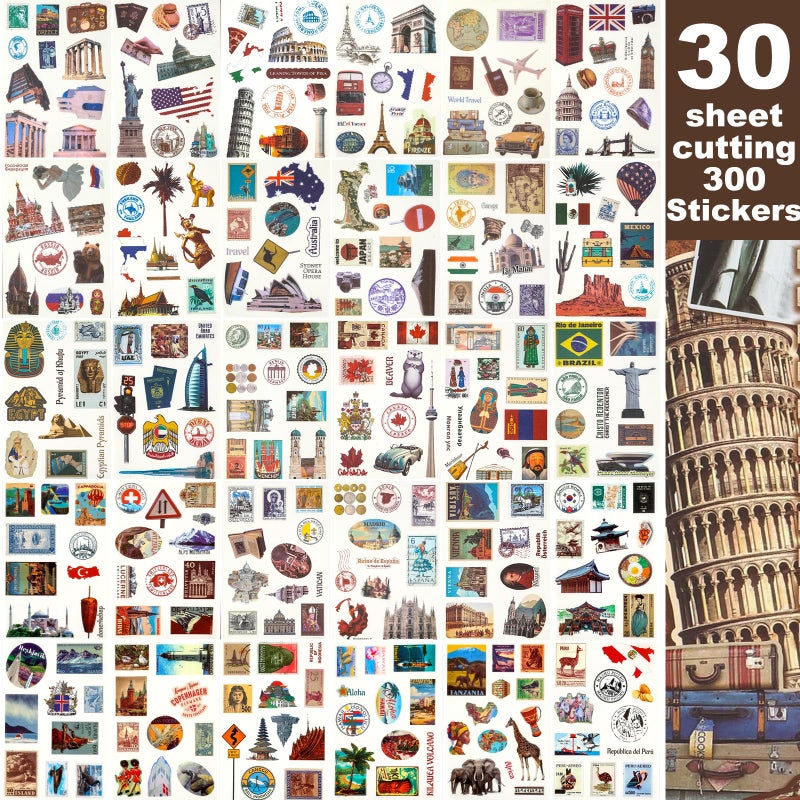 Auguro Scrapbook Stickers - 300 Pre-Cut Washi Stickers & 20 Scrapbook Papers for Travel Journaling - Image 3