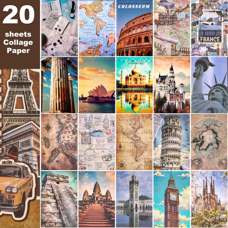 Auguro Scrapbook Stickers - 300 Pre-Cut Washi Stickers & 20 Scrapbook Papers for Travel Journaling - Image 4