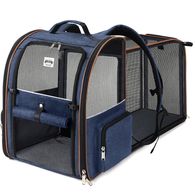Lekebobor Extra Large Cat Backpack Carrier Expandable Pet Carrier Backpack for Small Dogs Medium Cats Fit Up to 18 Lbs, Dog Backpack Carrier, Foldable Puppy Backpack Carrier for Travel, Hiking,Blue - Image 1
