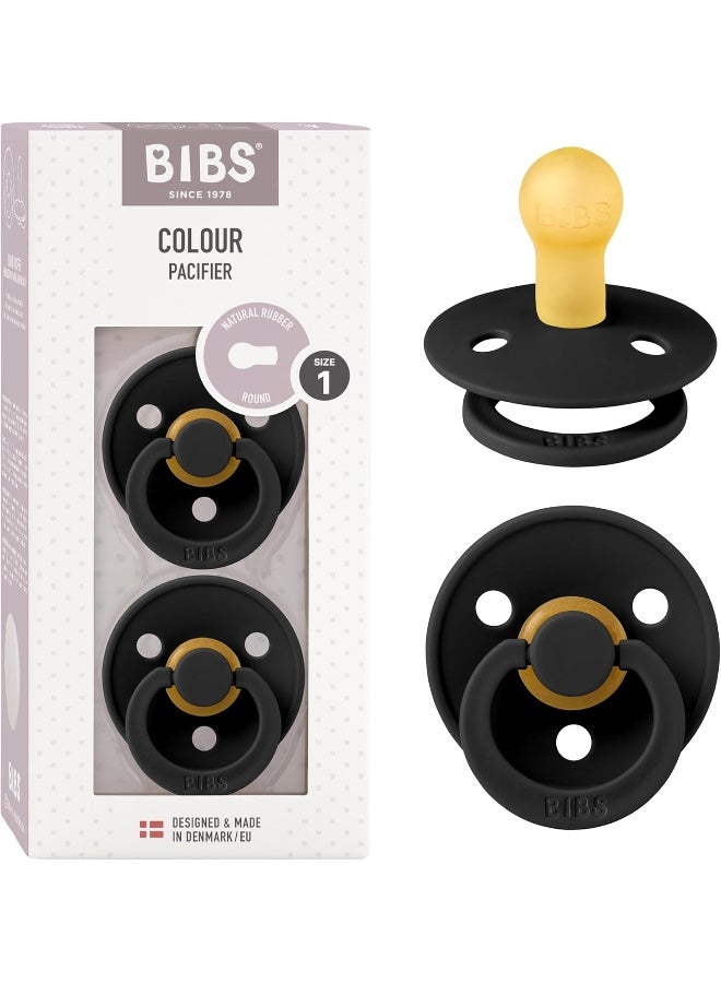 BIBS Pacifiers | Natural Rubber Baby Pacifier | Set of 2 BPA-Free Soothers | Made in Denmark | Black | Size 0-6 Months - Image 1