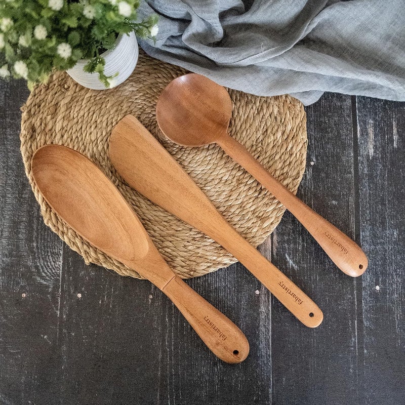 Fabartistry 100 Pure Neem Set of 3 ladles for BiriyaniVegetables and SauteBrown  - Image 1