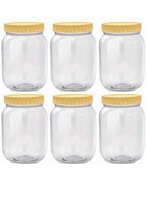 Set of 6-Piece 750 ML Plastic Spice Storage Pet Jar/Sunpet Round Clear Jars with lid