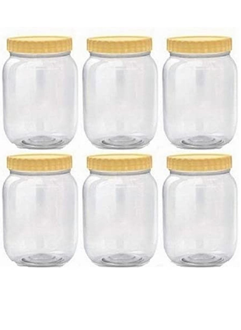 Set of 6-Piece 750 ML Plastic Spice Storage Pet Jar/Sunpet Round Clear Jars with lid