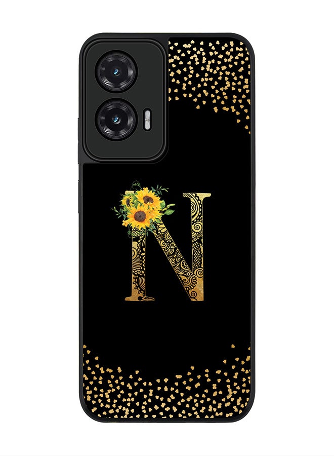 Stylizedd For Motorola Moto G35 Case,Slim fit Camera Protection, Shockproof Thin Phone cover  - Custom Floral Monogram - N ( Black ) - Image 1