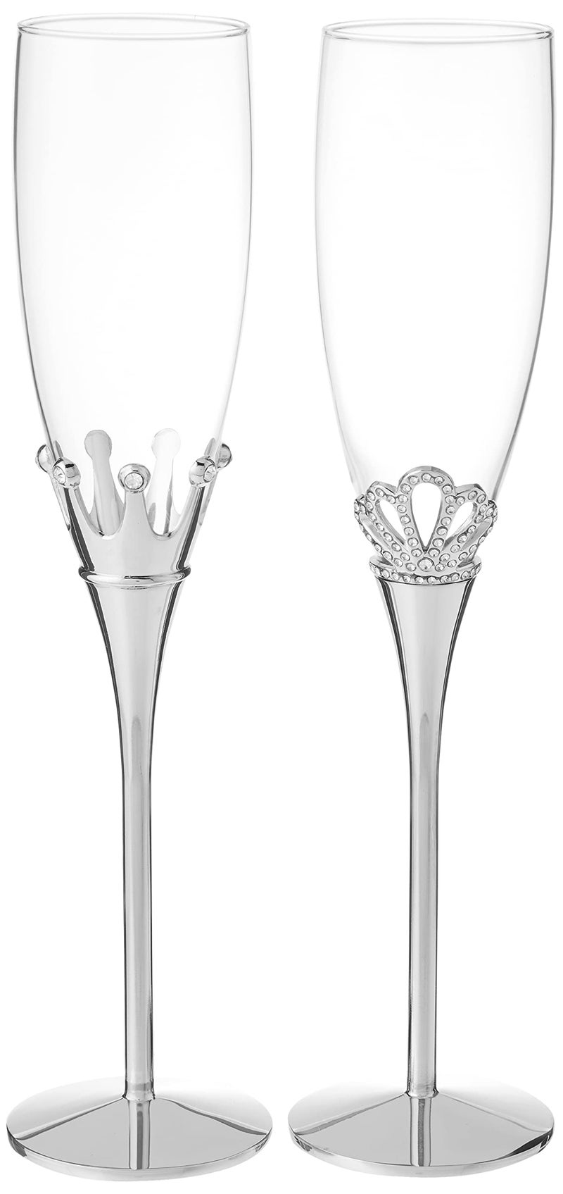 Hortense B. Hewitt Wedding/Anniversary Nickel-Plated and Glass Champagne Toasting Flutes, King and Queen, Set of 2 - Image 1