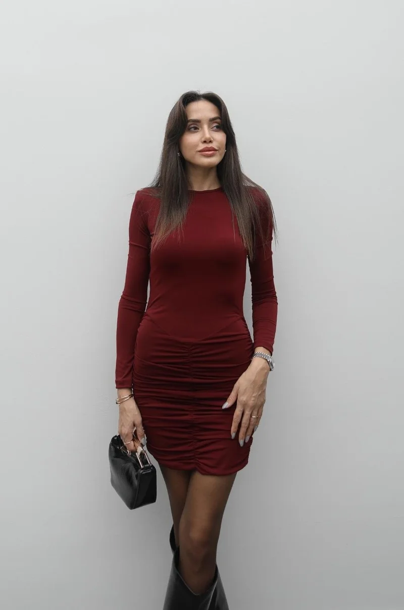 Havoş Claret Red Eliza Draped Padded Dress
