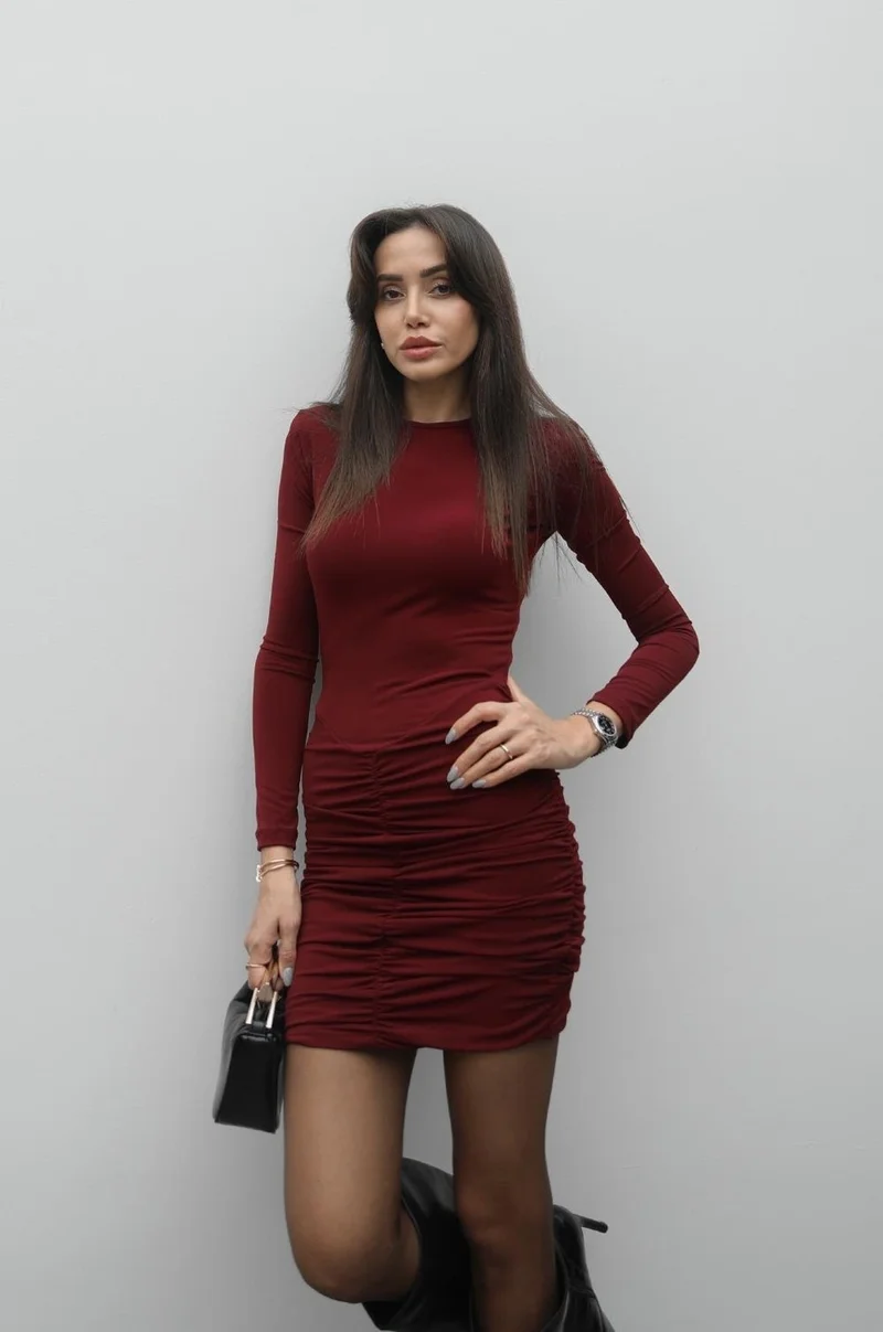 Havoş Claret Red Eliza Draped Padded Dress