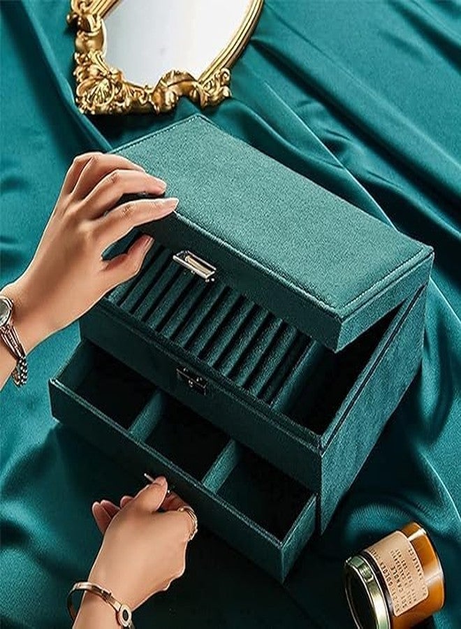 Botash Jewelry Box Large Capacity 3-Layer with with Drawer Lockable Velvet Storage Jewelry Case Organiser for Rings Earrings Necklace Bracelets(1pcs/multicolour) - Image 3