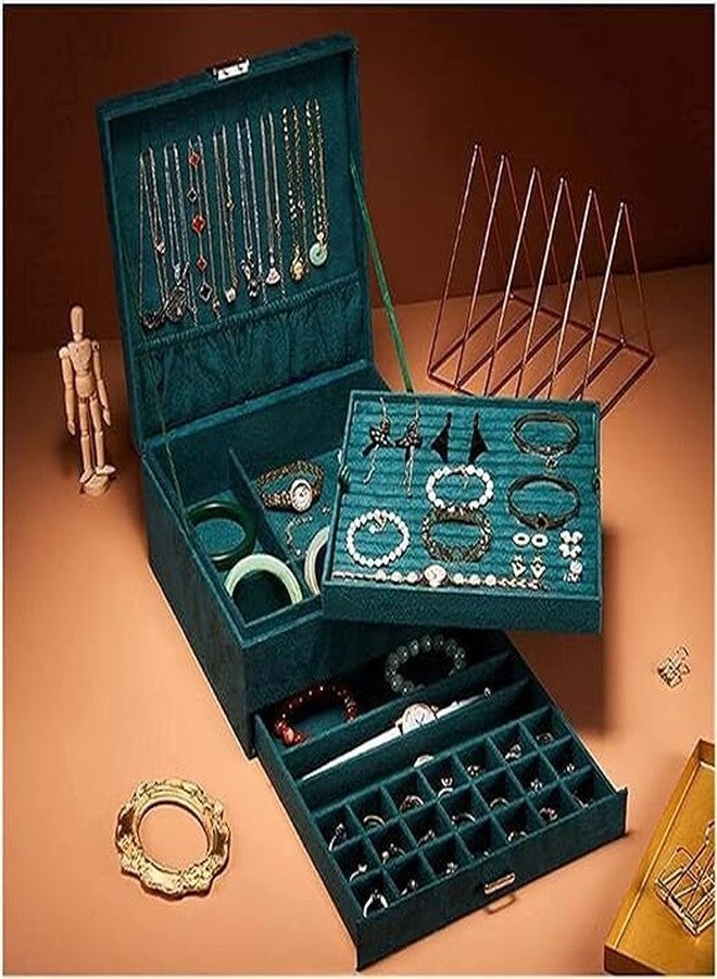 Botash Jewelry Box Large Capacity 3-Layer with with Drawer Lockable Velvet Storage Jewelry Case Organiser for Rings Earrings Necklace Bracelets(1pcs/multicolour) - Image 4