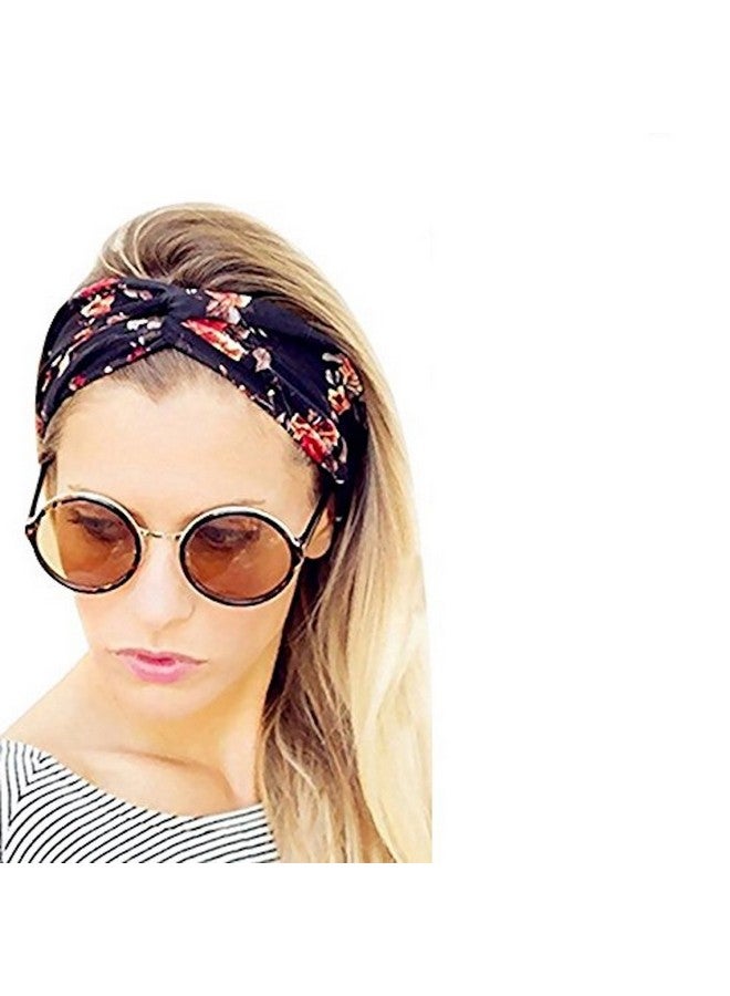 Gugzy Cotton Head Bands Twisted Head Wrap Yoga Hair Accessories for Women and Girls (Blue Big Flower Style 2) - Image 1