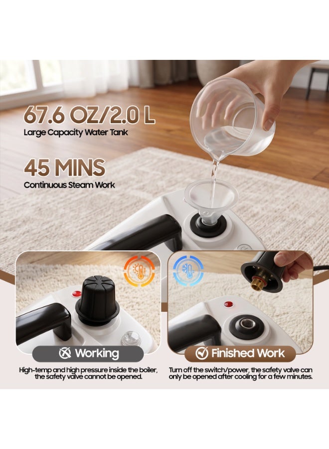 GearZone Heavy Duty Steam Cleaner, 2500W High-Temperature Mop with Accessories, 2L Portable Tank, Chemical-Free Cleaning for Floors, Tiles, Cars & More, Child Lock for Safety, Easy Operation-White - Image 3