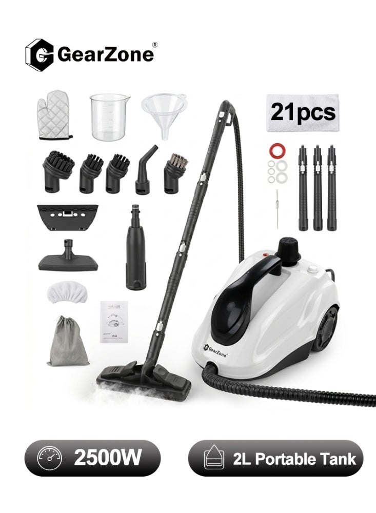 GearZone Heavy Duty Steam Cleaner, 2500W High-Temperature Mop with Accessories, 2L Portable Tank, Chemical-Free Cleaning for Floors, Tiles, Cars & More, Child Lock for Safety, Easy Operation-White - Image 1