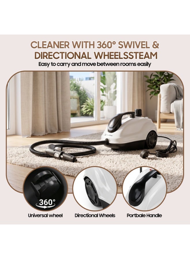 GearZone Heavy Duty Steam Cleaner, 2500W High-Temperature Mop with Accessories, 2L Portable Tank, Chemical-Free Cleaning for Floors, Tiles, Cars & More, Child Lock for Safety, Easy Operation-White - Image 5
