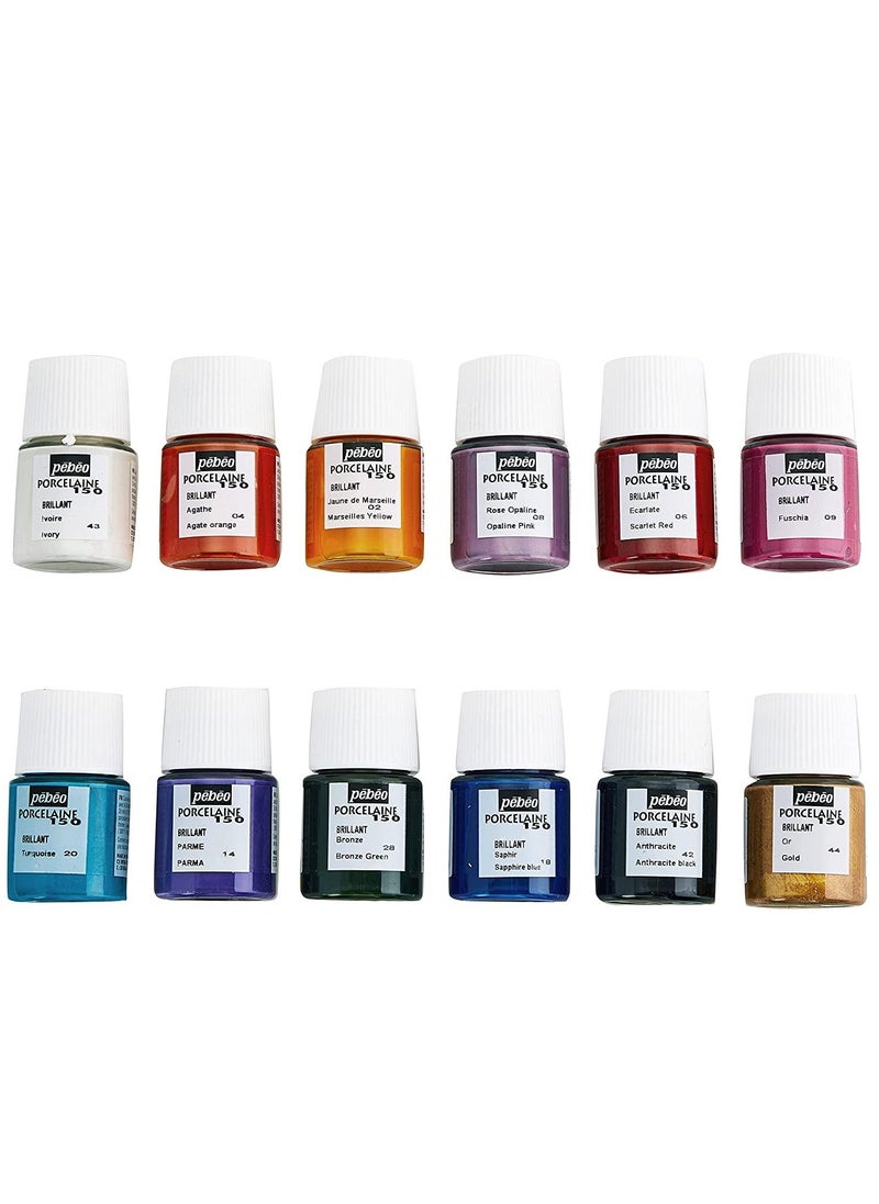 Pebeo Porcelain 150 Glossy Paints Set of 12 in 20 ML