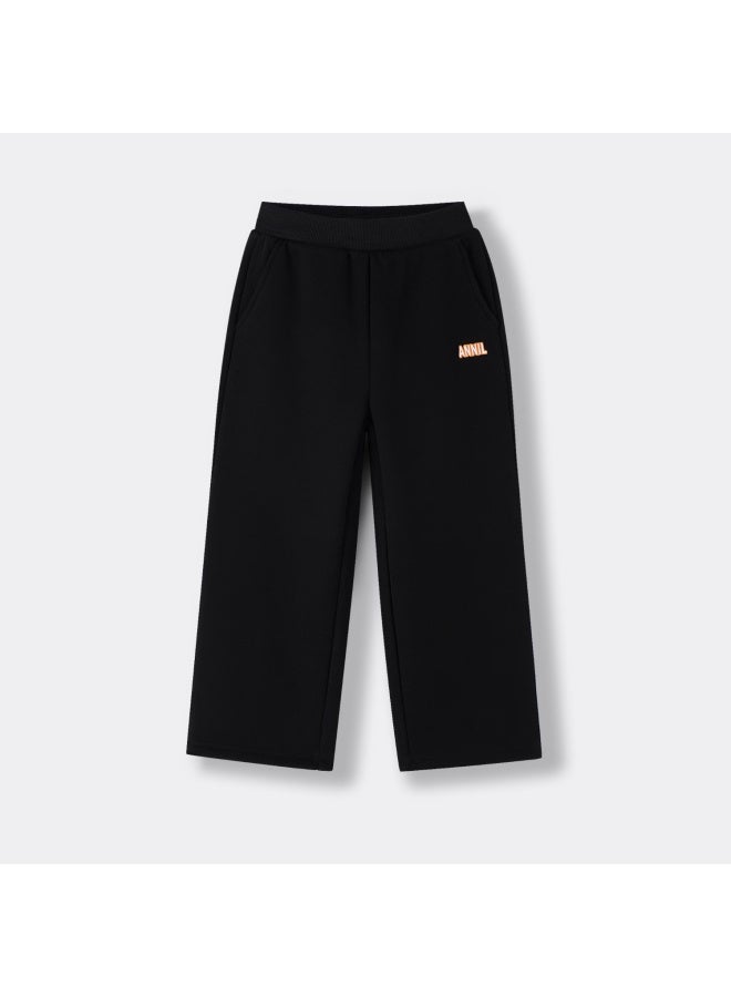 Annil Kids Boys Girls Knit Pants Simple Fashion Versatile Fleece Lined Loose Stretch Straight Leg Casual Style - Image 1