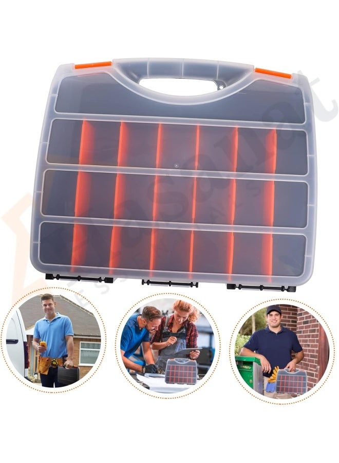 HASANAT ESSENTIALS Essentials Plastic Storage Tool Box Organizer with Handle and Clear Lid â€“ 15 Adjustable Compartments & 2 Fixed Sections for Screws, Nails, Nuts, Bolts  - Image 4